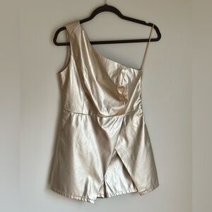 Pants Store Luca Romper Rose Gold Faux Leather One Shoulder Size Medium